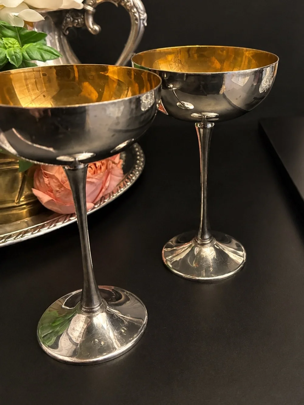 Vintage Made in Italy Silverplate Gold Champagne Coupe Goblets | Old Money MCM